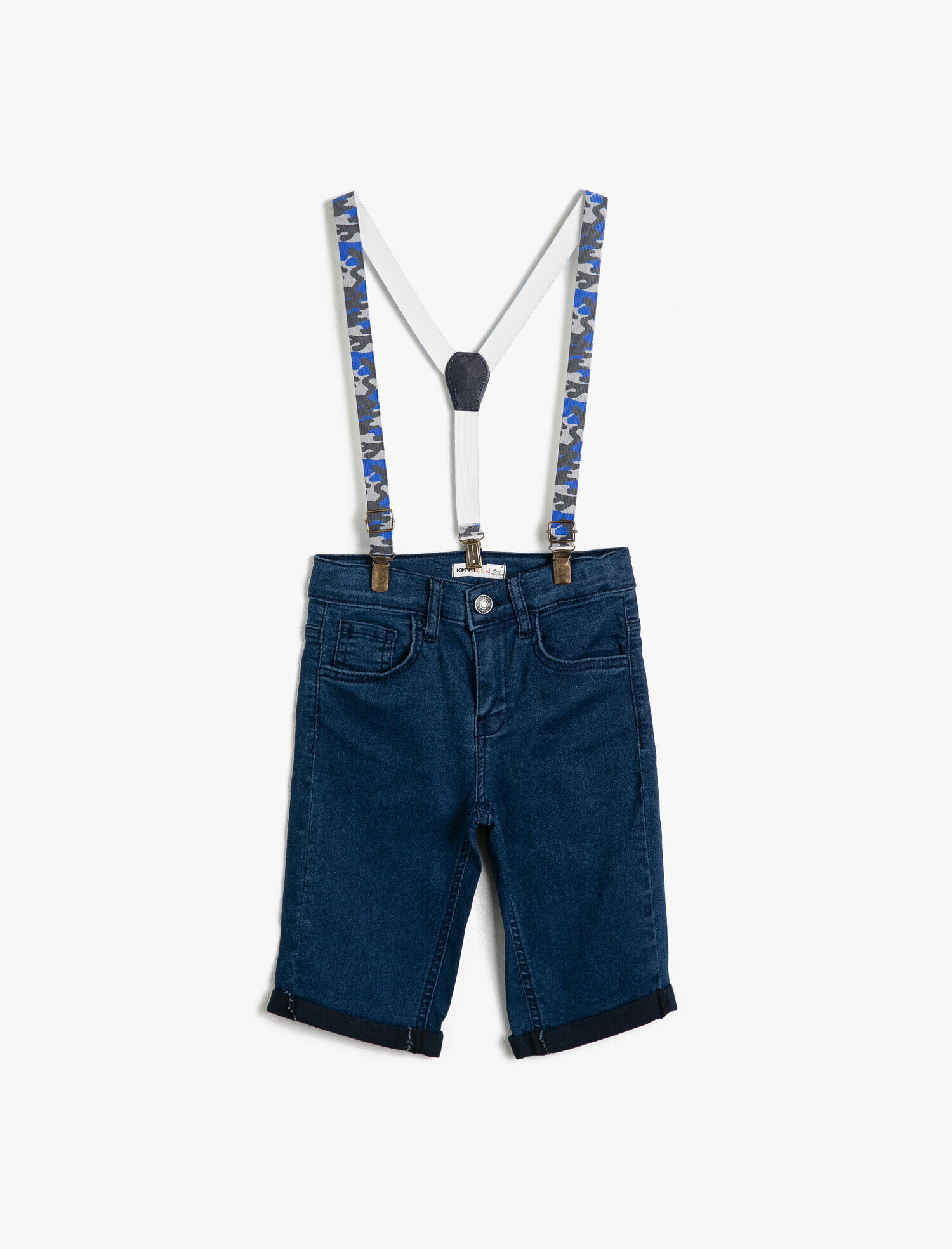  Erkek Çocuk Basic Kamuflaj Askılı 5 Cep Jean Şort