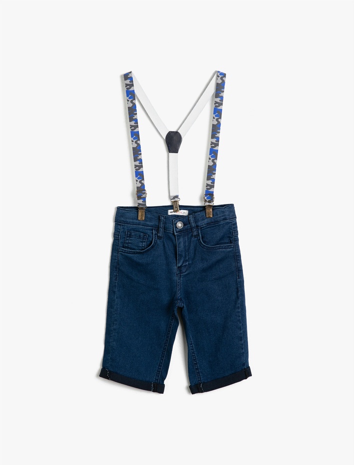 Erkek Çocuk Basic Kamuflaj Askılı 5 Cep Jean Şort