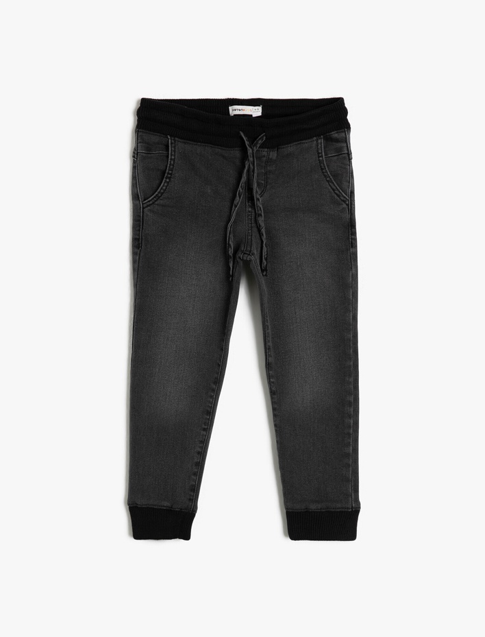 Erkek Çocuk Kot Pantolon Jogger Beli Bağlamalı Pamuklu Cepli - Jegging Jean
