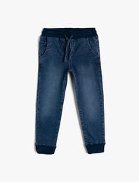 Kot Pantolon Jogger Beli Bağlamalı Pamuklu Cepli - Jegging Jean