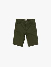 Pamuklu Düğmeli Chino Kesim Basic Şort