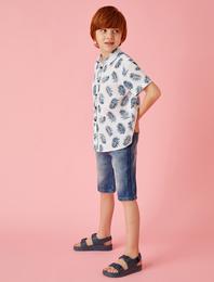 Eskitme Detaylı  Normal Bel 5 Cep Jean Şort