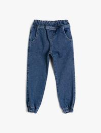 Kot Pantolon Jogger Beli Lastikli Cepli Pamuklu - Jegging Jean