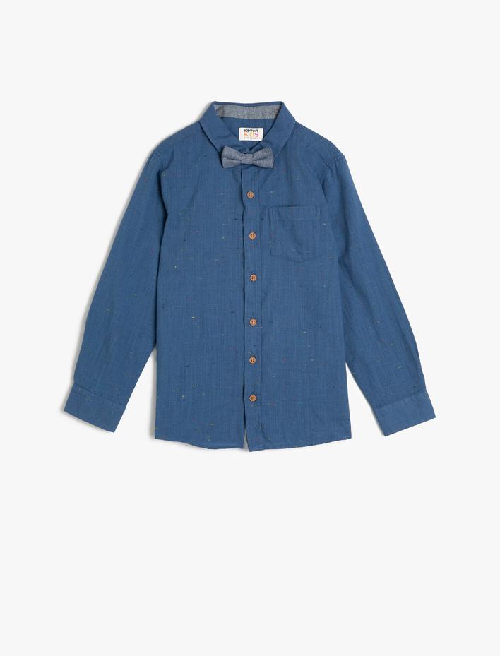 Erkek Çocuk Papyonlu Cepli Uzun Kollu Klasik Yaka Gömlek