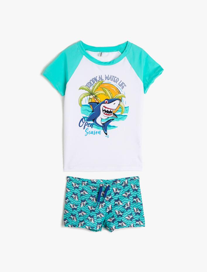 Erkek Çocuk Mayo Takım Deniz Şortu ve Tişört 2'li