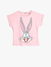 Bugs Bunny Lisanslı Simli Baskılı Bisiklet Yaka Kısa Kollu Pamuklu Tişört