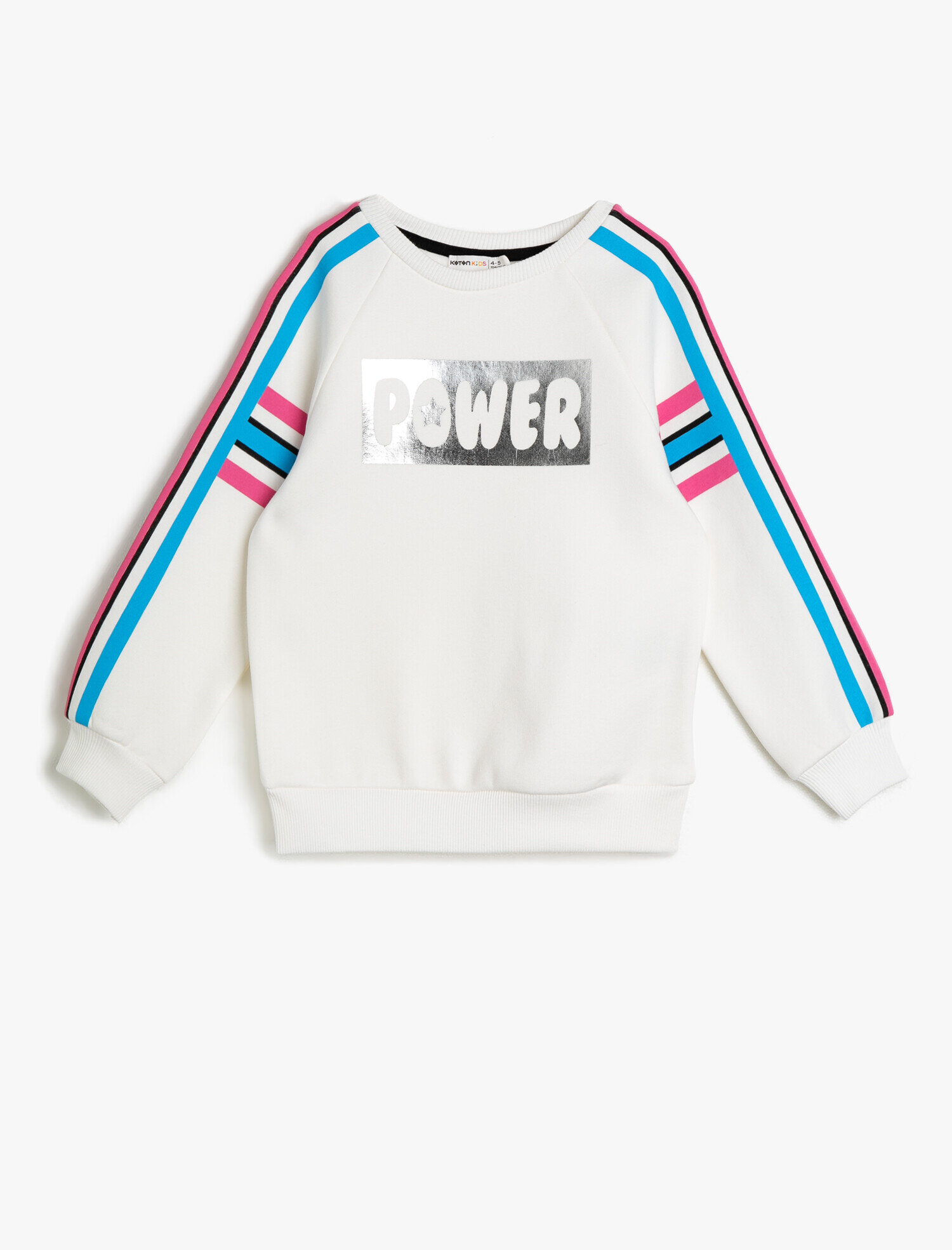  Kız Çocuk Kolu Çizgili Parlak Yazılı Baskılı Sweatshirt