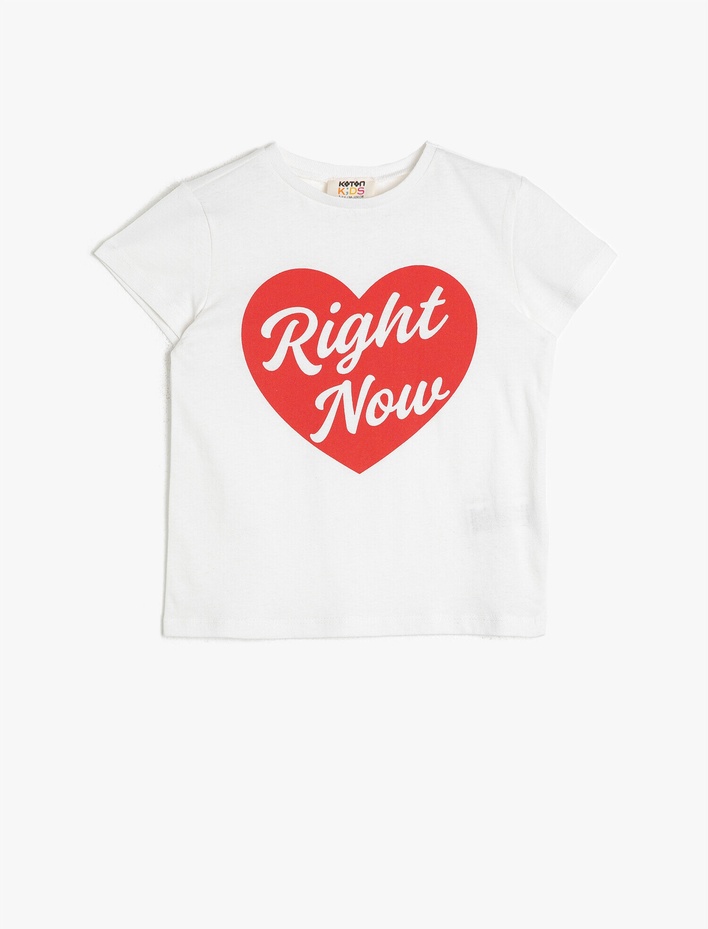 Kız Çocuk Pamuklu Yumuşak Baskılı Bisiklet Yaka Kısa Kollu Tişört