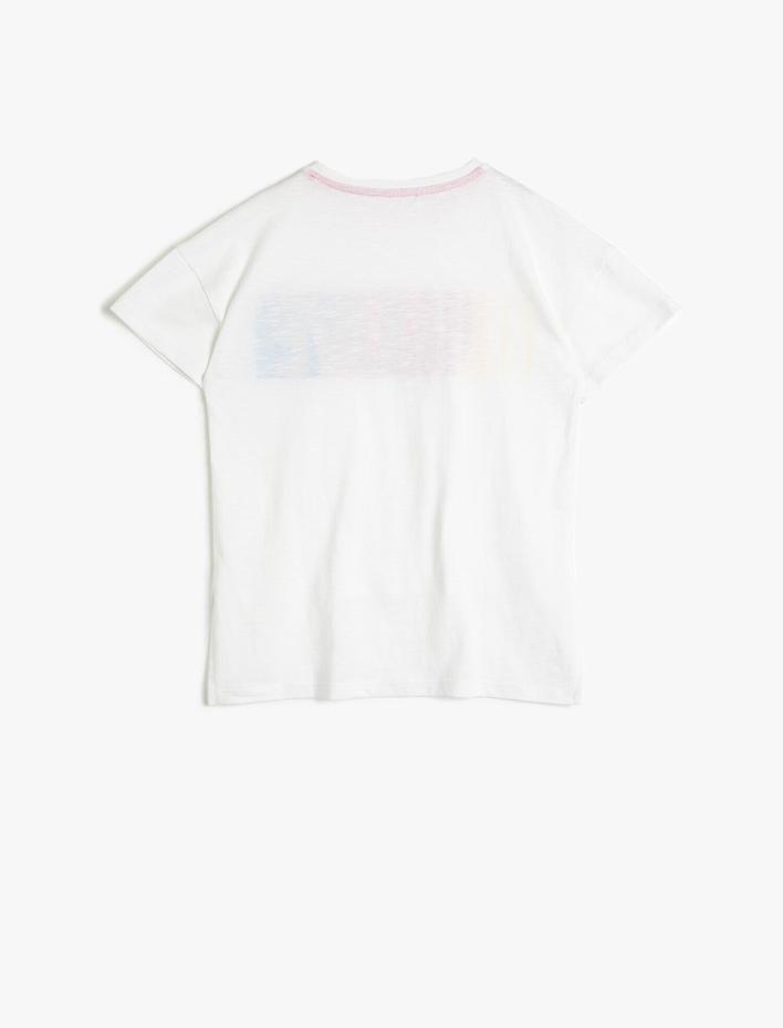 Kız Çocuk Bisiklet Yaka Pamuklu Yumuşak Baskılı Tişört