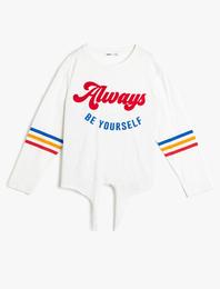 Yumuşak Pamuklu Yazılı Aplikeli Uzun Kollu Tişört