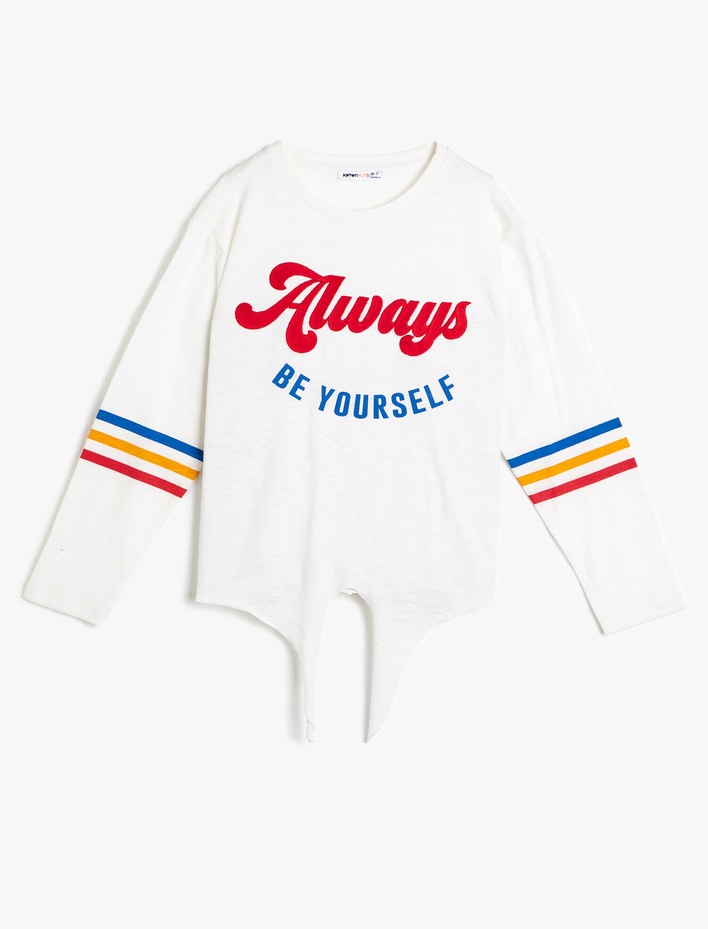 Kız Çocuk Yumuşak Pamuklu Yazılı Aplikeli Uzun Kollu Tişört