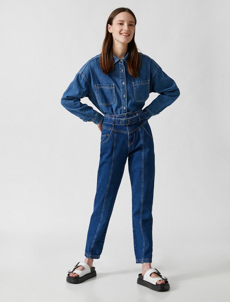   Pamuklu Eve Slim Jean - Yüksek Bel Normal Kesim Hafif Düz Paça Pantolon