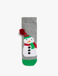Pamuklu Kardan Adam Desenli Çorap