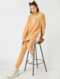 Pamuklu Bisiklet Yaka Yazılı Baskılı Sweatshirt