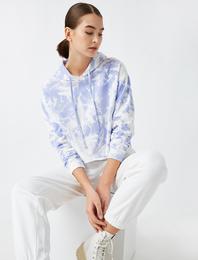 %100 Pamuk Kapüşonlu Desenli Sweatshirt