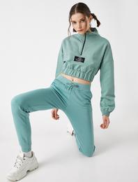 %100 Pamuk Sloganlı Crop Sweatshirt