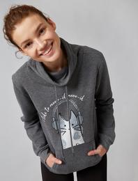 Şal Yaka Baskılı Sweatshirt