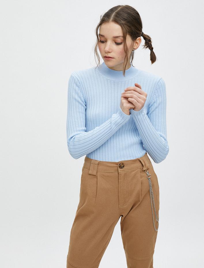  Dik Yaka Uzun Kollu Slim Triko Kazak