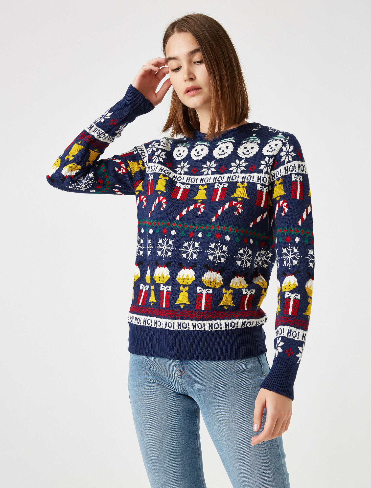   Bisiklet Yaka Desenli Triko Kazak