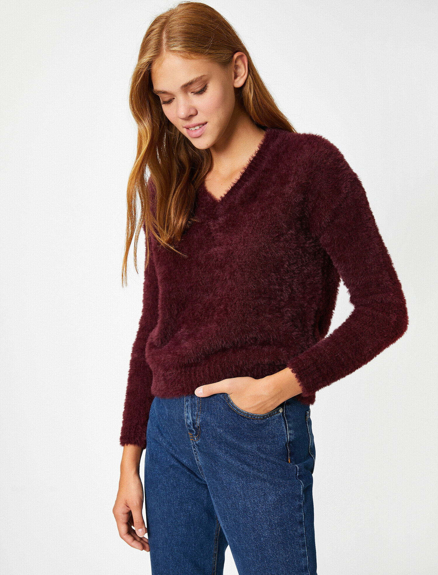   V Yaka Uzun Kollu Triko Kazak