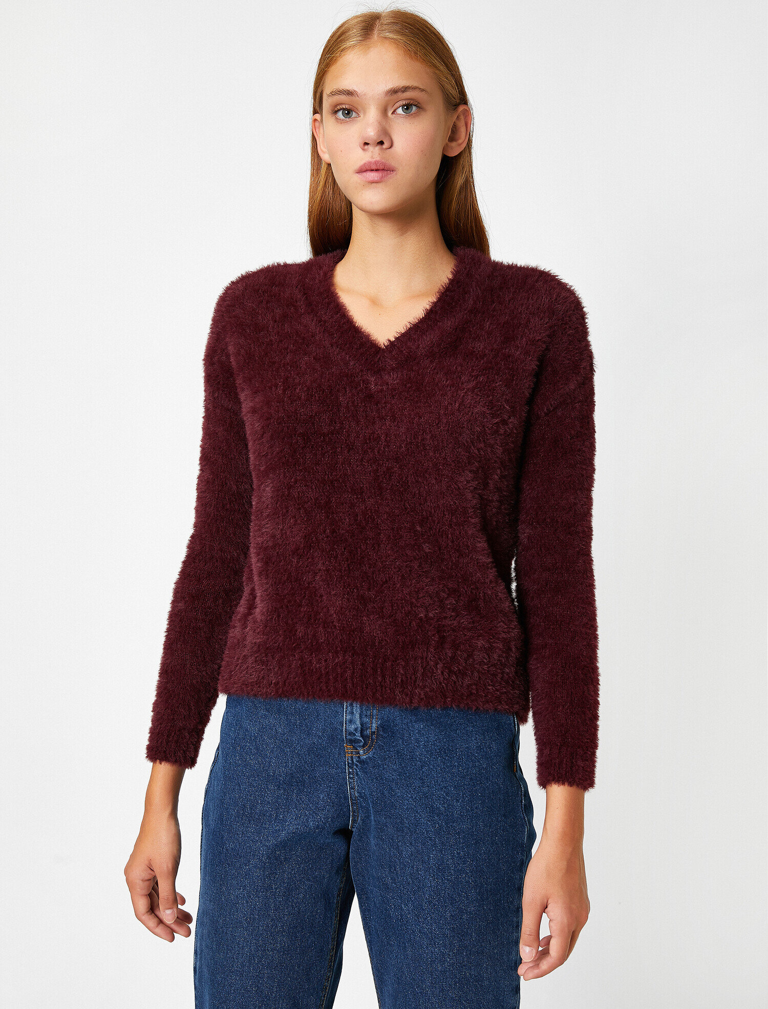   V Yaka Uzun Kollu Triko Kazak