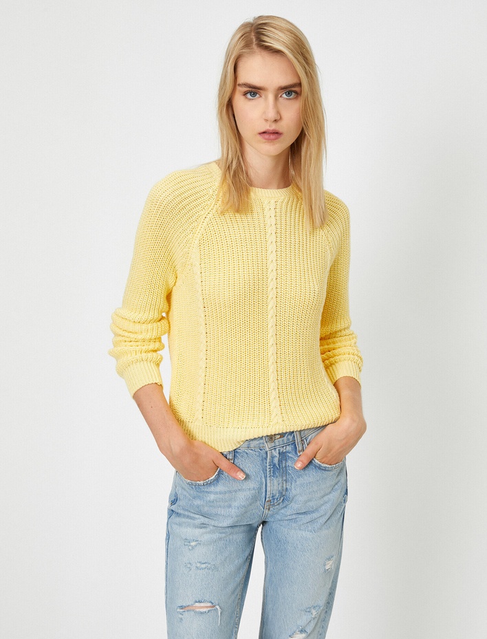  Bisiklet Yaka Saç Örgülü Triko Kazak