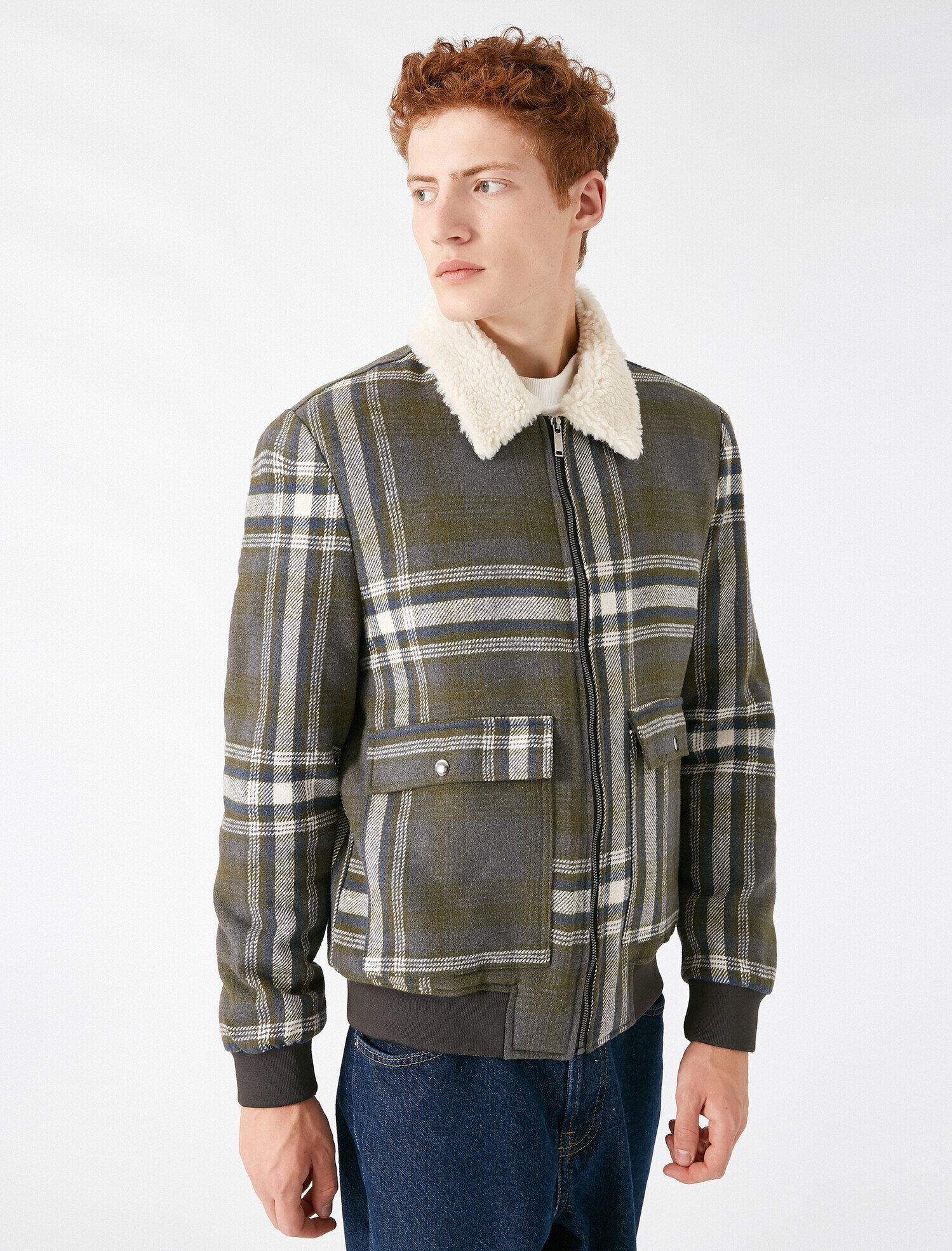   Fermuarlı Ceket Yaka Detaylı Cepli