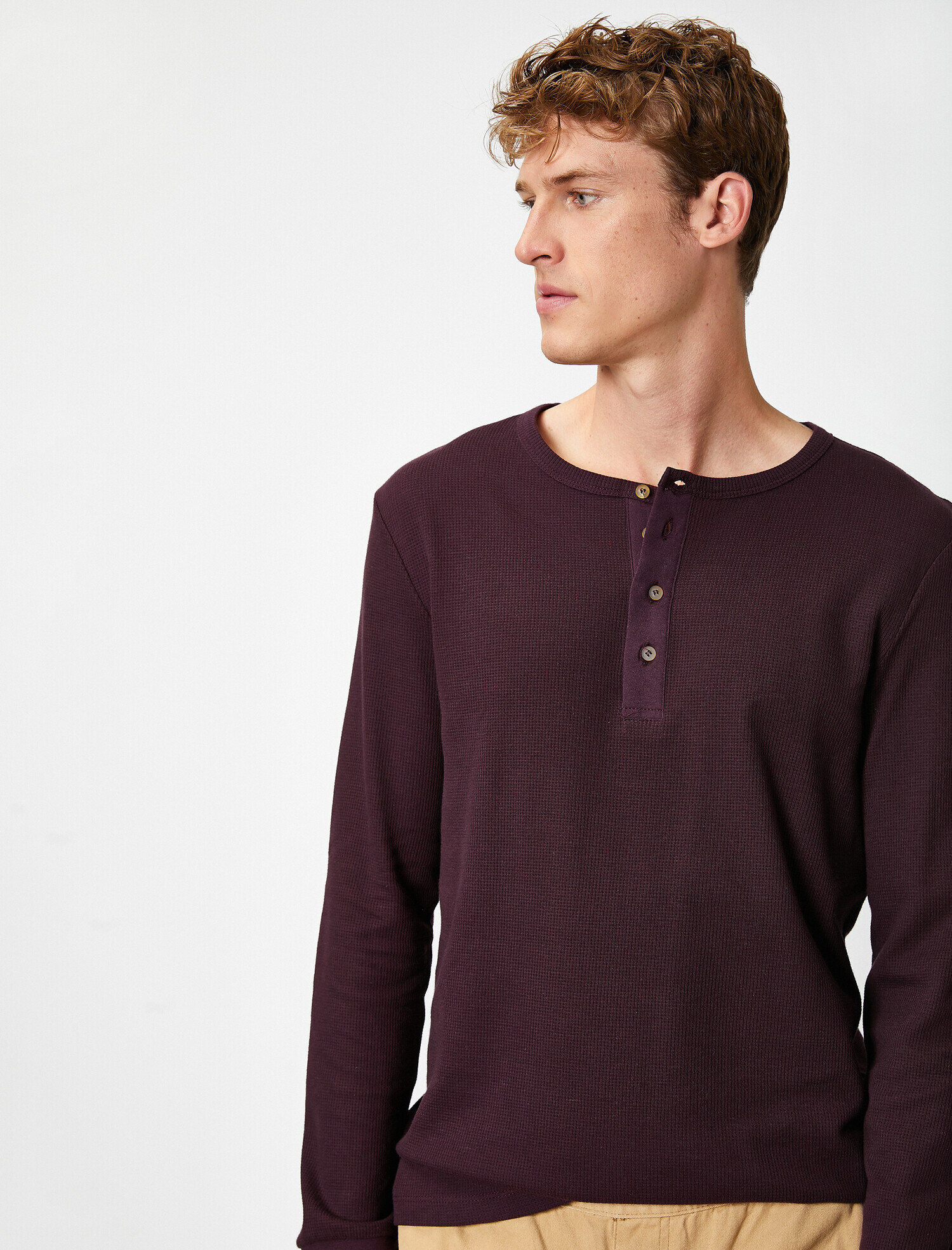   Pamuklu Düğmeli Yaka Uzun Kollu Slim Tişört