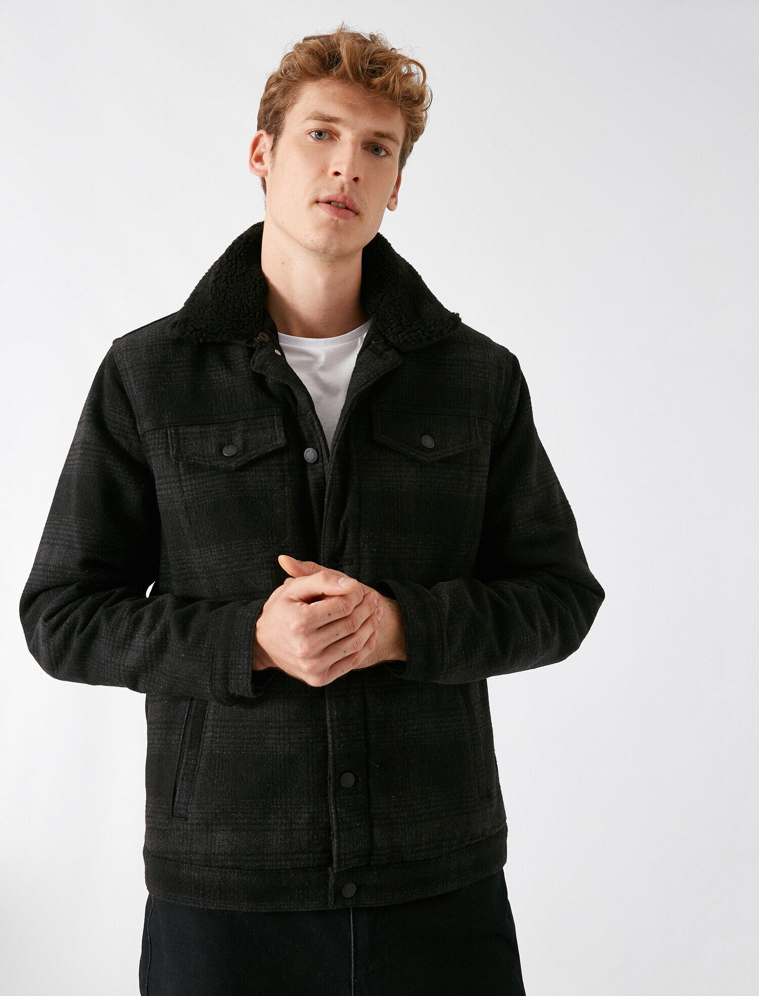 Gömlek Yaka Ekoseli Cepli Ceket