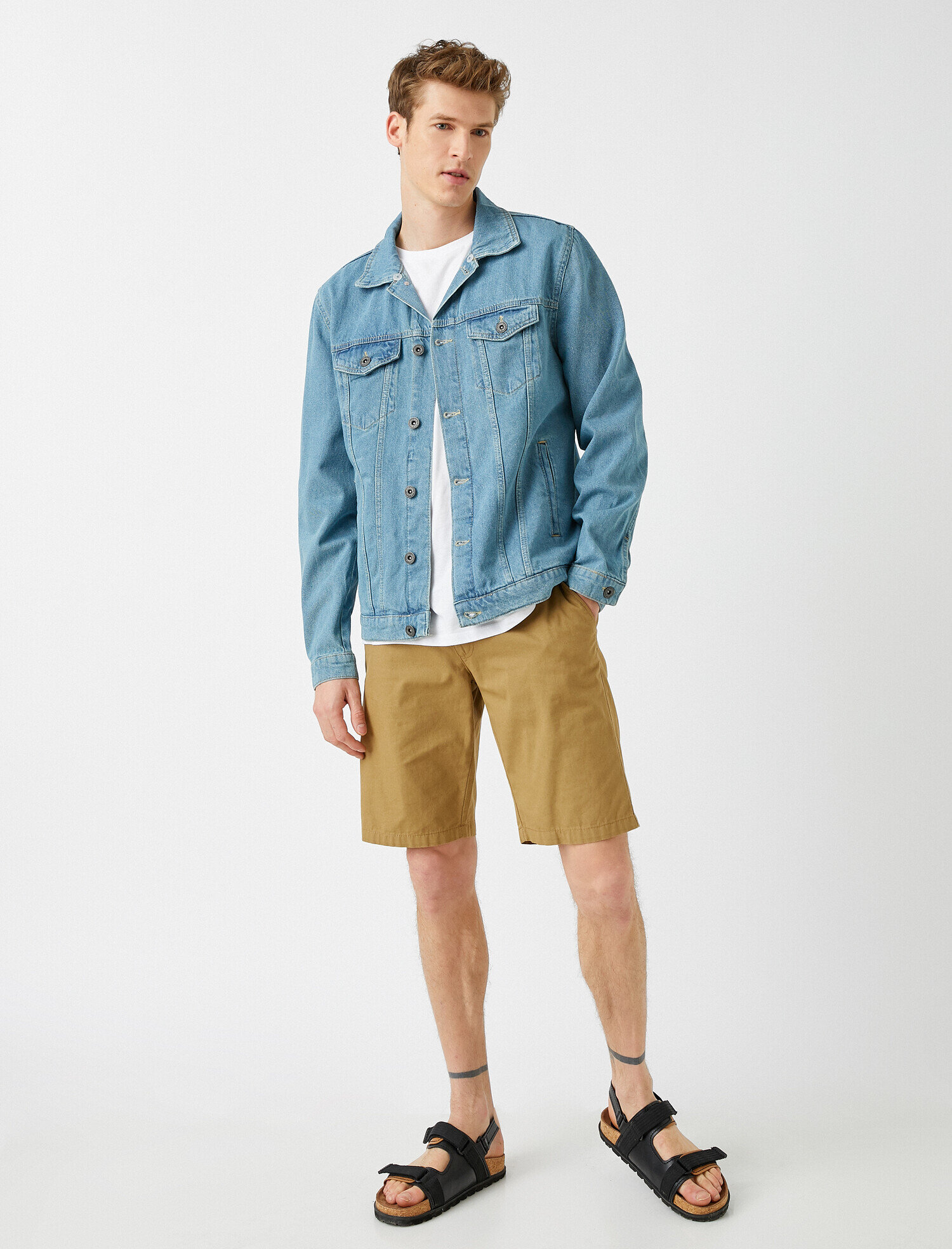   Pamuklu Şerpalı Gömlek Yaka Cepli Jean Ceket