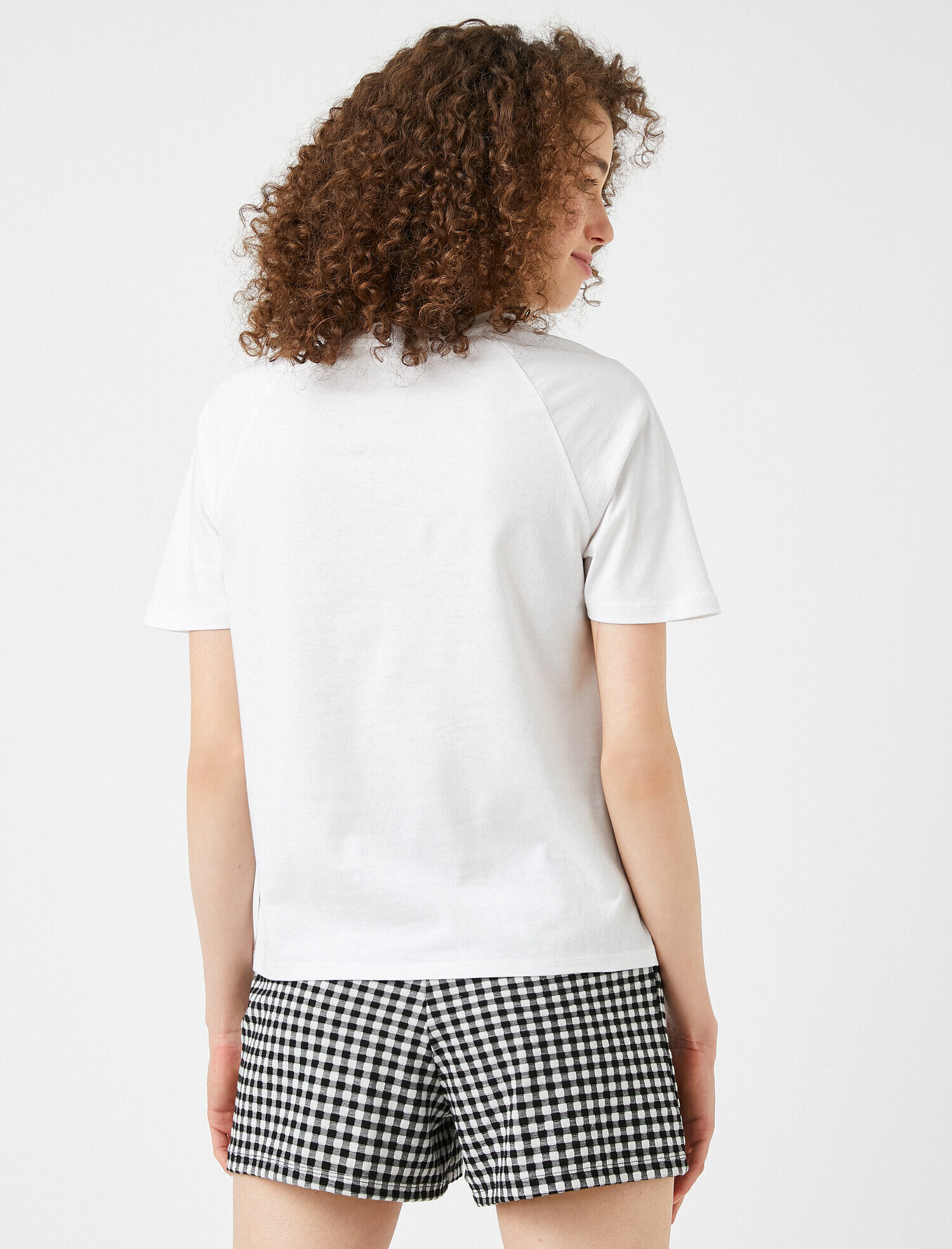   Papatya Baskılı Tişört Bisiklet Yaka Kısa Kollu