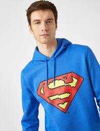 Superman Lisanslı Baskılı Kapüşonlu Uzun Kollu Sweatshirt