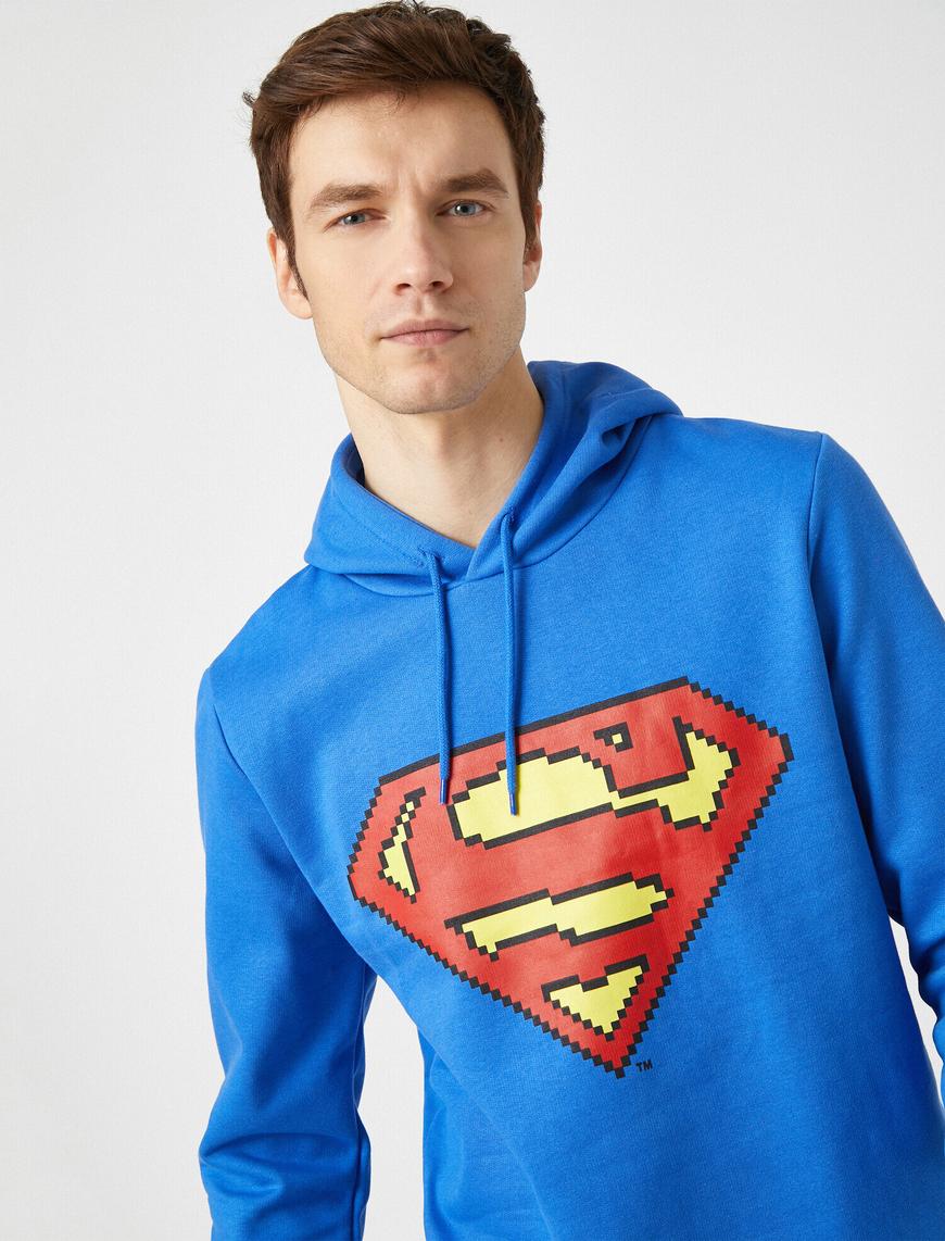   Superman Lisanslı Baskılı Kapüşonlu Uzun Kollu Sweatshirt