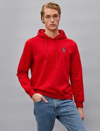 Kapüşonlu İşlemeli Uzun Kollu Pamuklu Sweatshirt