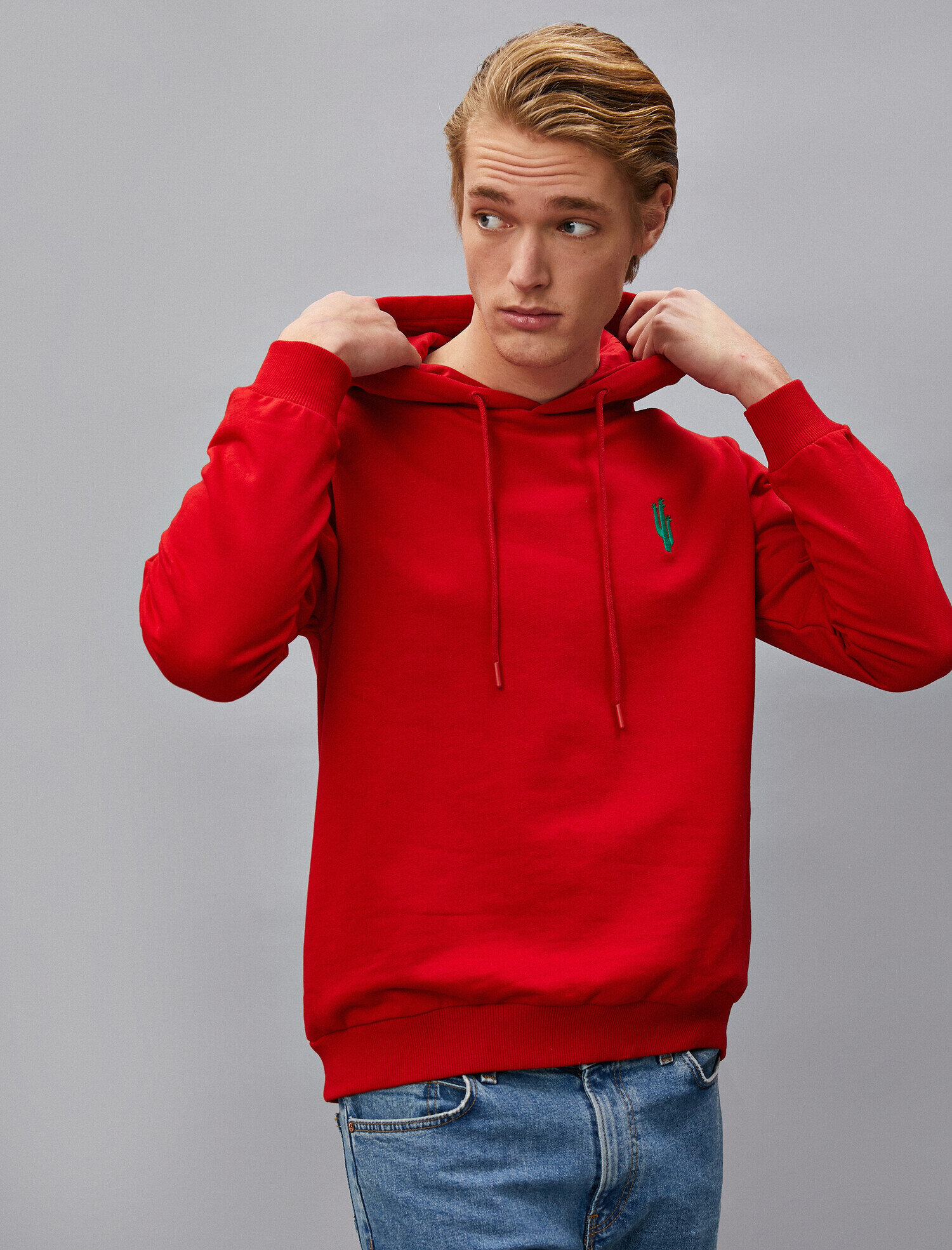   Kapüşonlu İşlemeli Uzun Kollu Pamuklu Sweatshirt