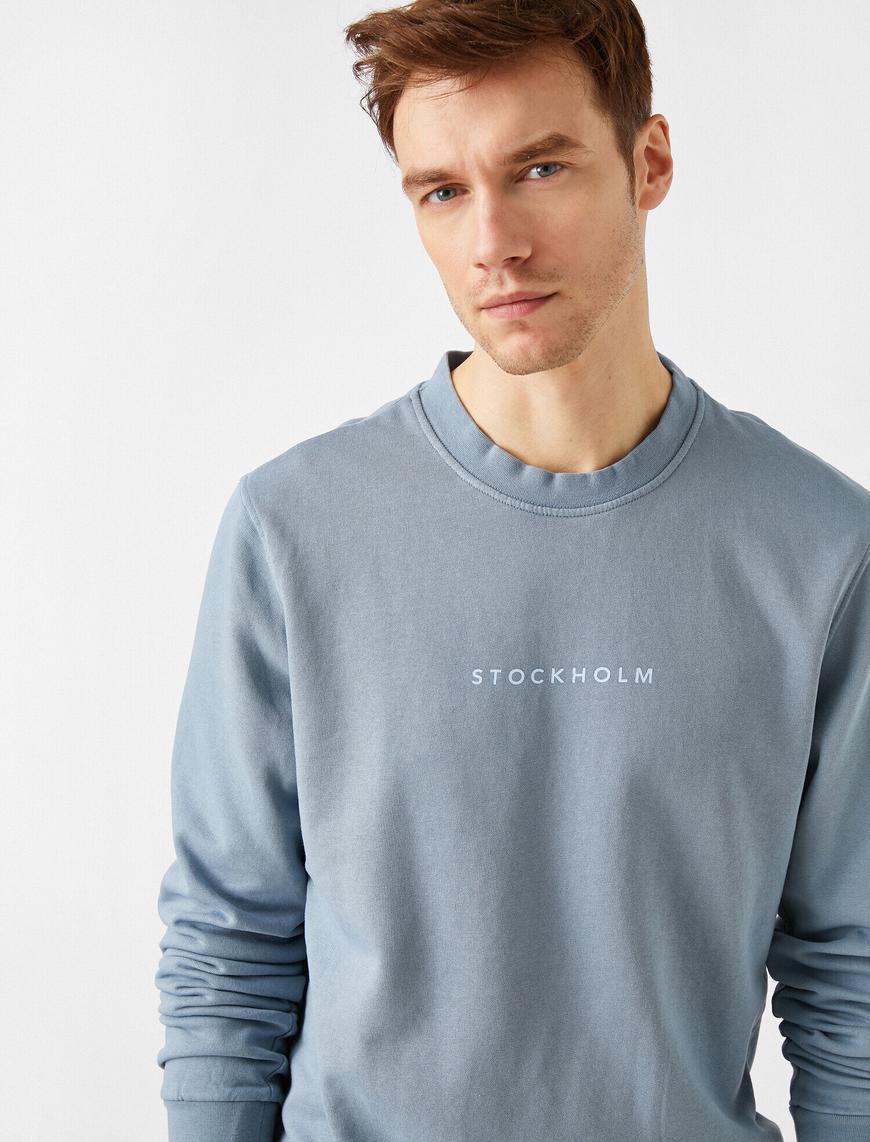   Yazılı Baskılı Bisiklet Yaka Uzun Kollu Sweatshirt