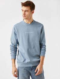 Yazılı Baskılı Bisiklet Yaka Uzun Kollu Sweatshirt