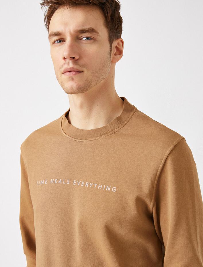  Baskılı Bisiklet Yaka Uzun Kollu Sweatshirt