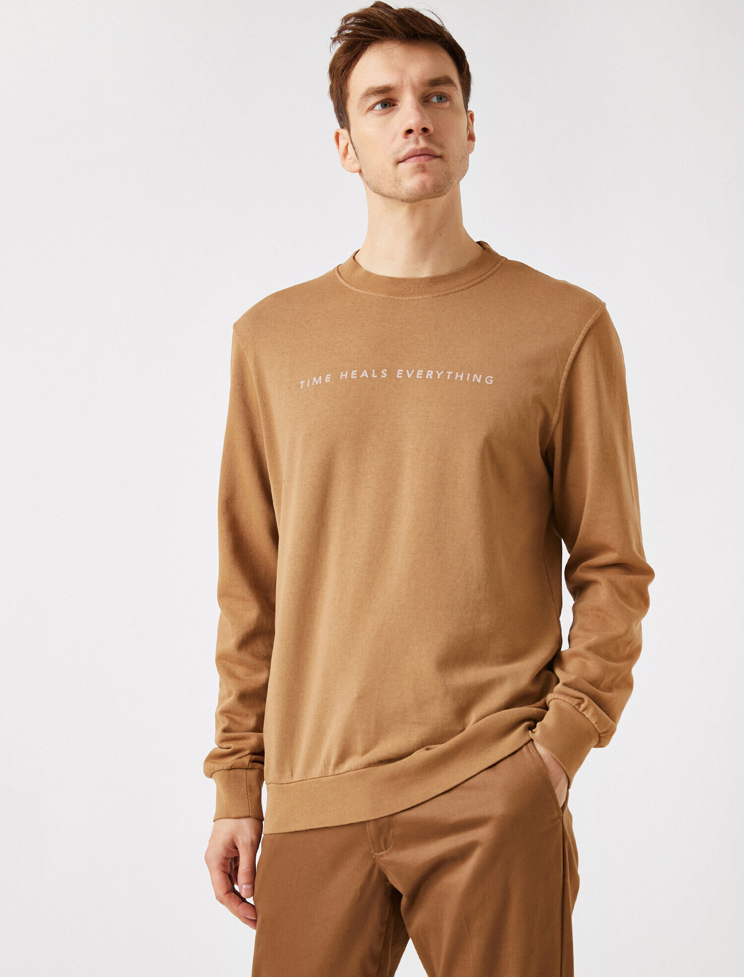   Baskılı Bisiklet Yaka Uzun Kollu Sweatshirt