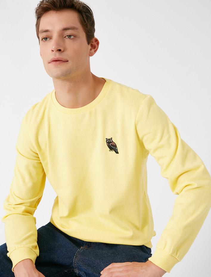  Bisiklet Yaka İşlemeli Uzun Kollu Sweatshirt