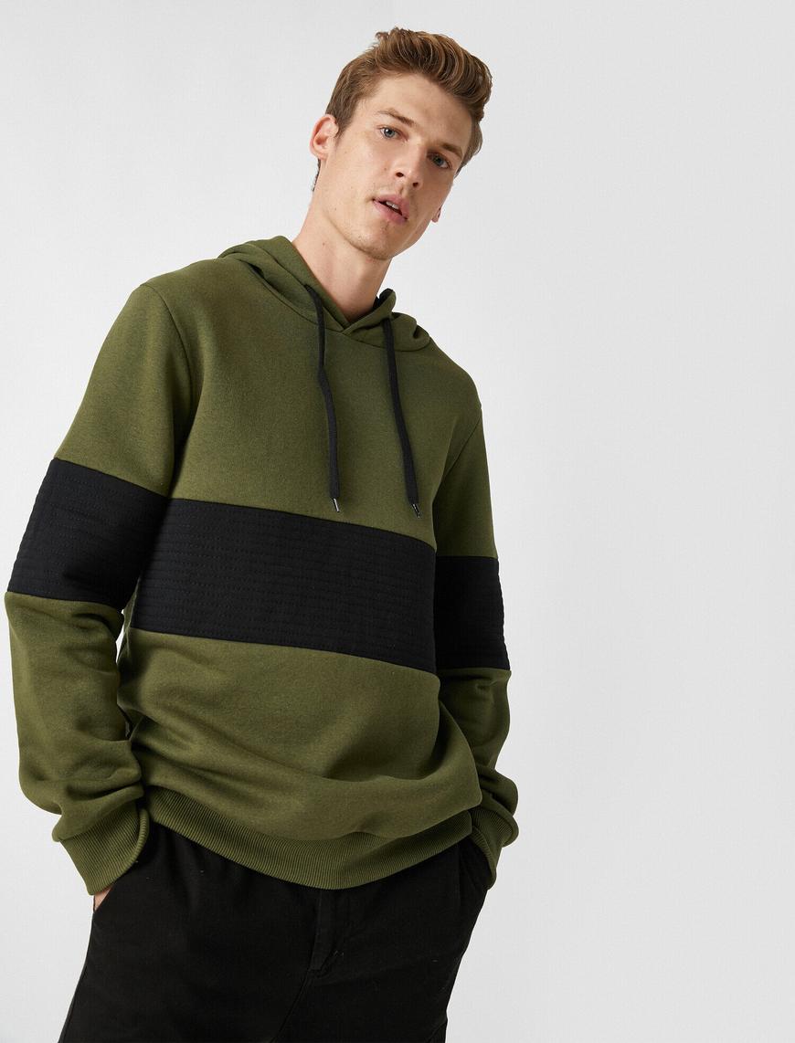   Kapüşonlu Renk Bloklu Uzun Kollu Sweatshirt