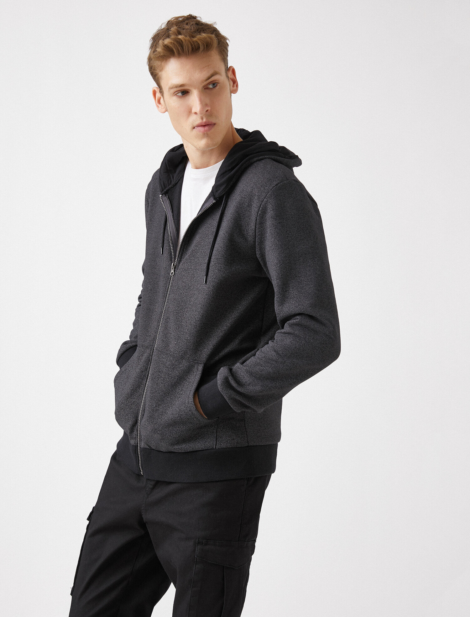   Fermuarlı Cepli Basic Uzun Kollu Sweatshirt