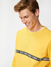 Bisiklet Yaka Uzun Kollu Baskılı Sweatshirt