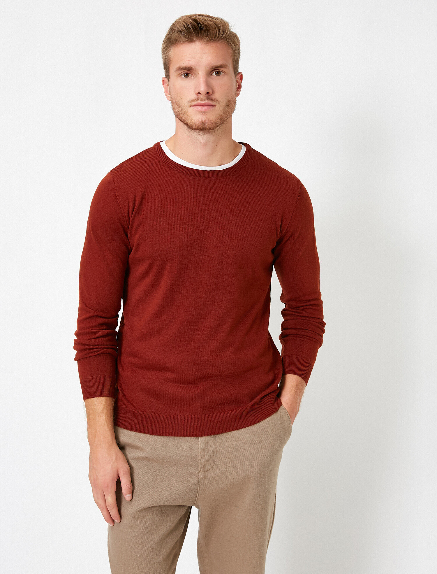   Basic Triko Kazak Bisiklet Yaka Uzun Kollu