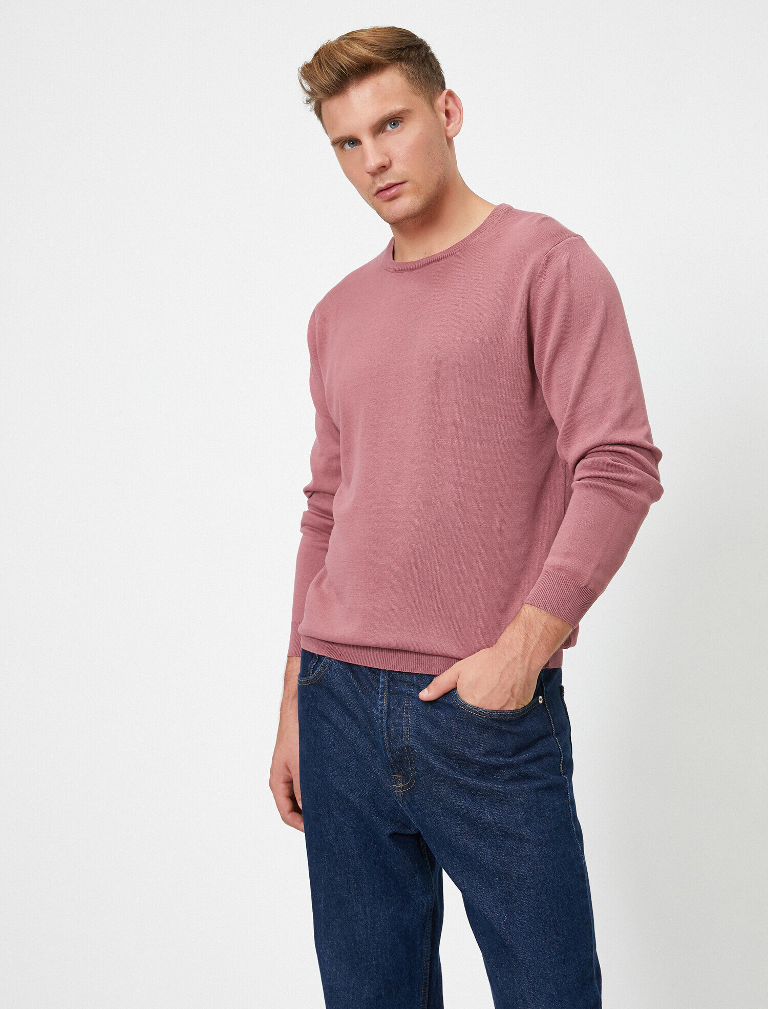   Basic Triko Kazak Bisiklet Yaka Uzun Kollu