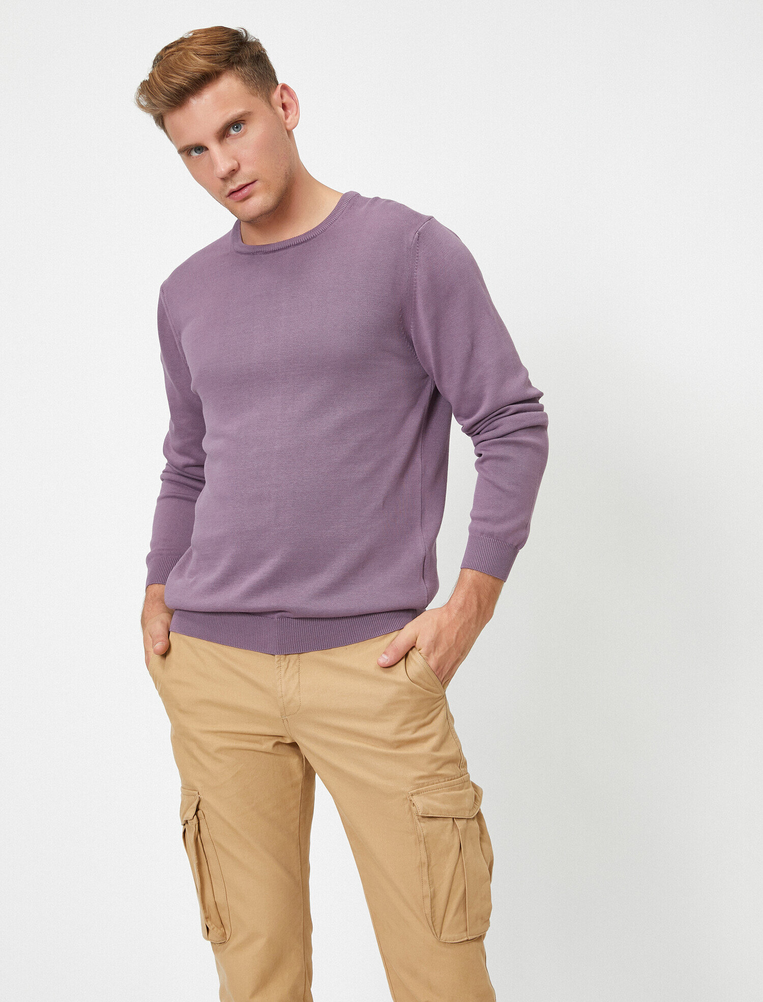   Basic Triko Kazak Bisiklet Yaka Uzun Kollu