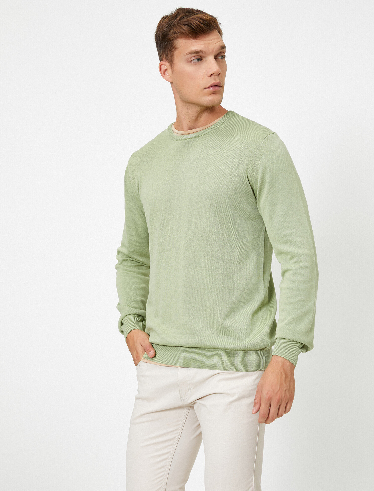   Basic Triko Kazak Bisiklet Yaka Uzun Kollu