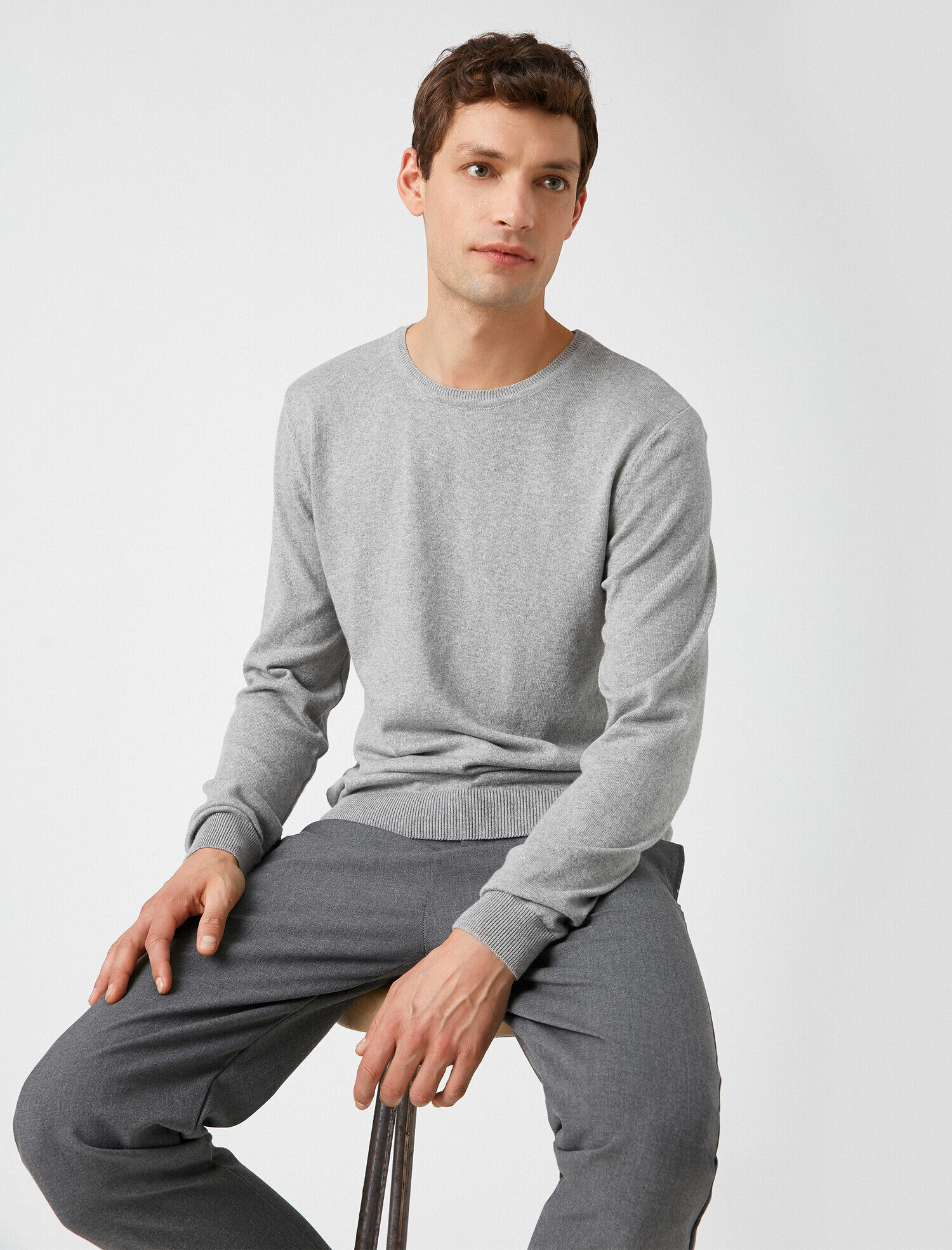   Uzun Kollu Triko Kazak Pamuklu Bisiklet Yaka