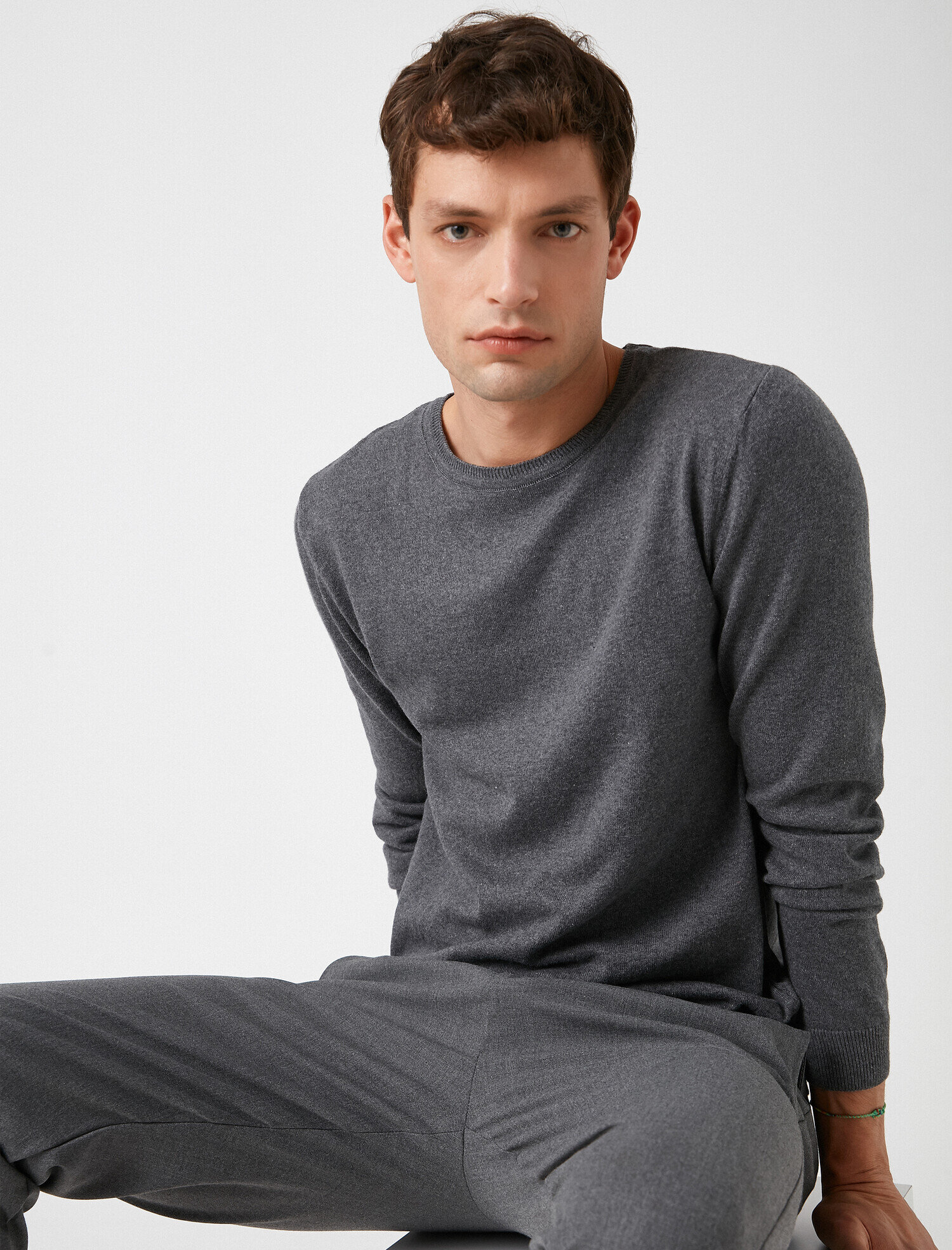   Uzun Kollu Triko Kazak Pamuklu Bisiklet Yaka