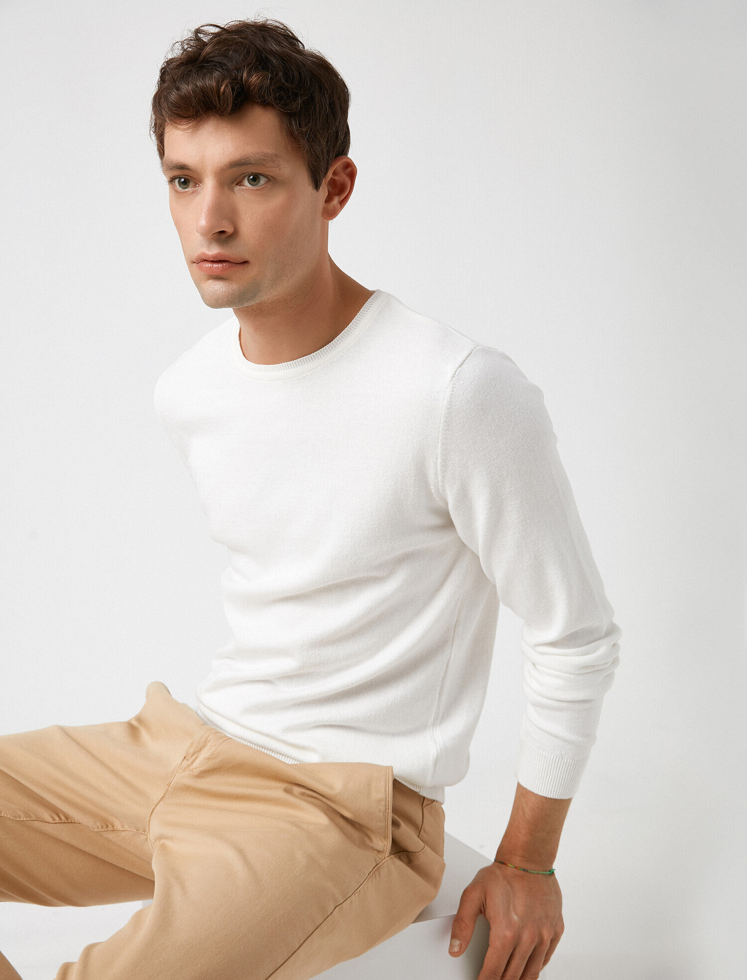   Uzun Kollu Triko Kazak Pamuklu Bisiklet Yaka